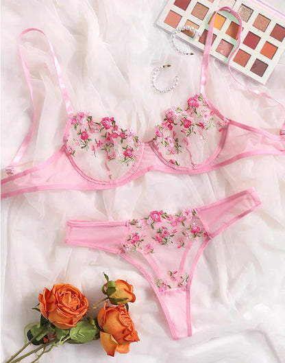 Floral Embroidery Lace Lingerie Set