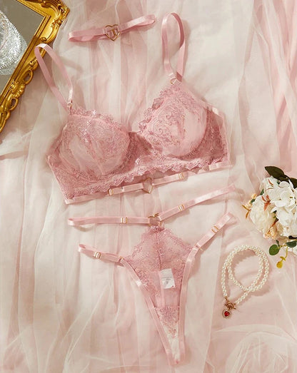 Floral Embroidery Lace Lingerie Set