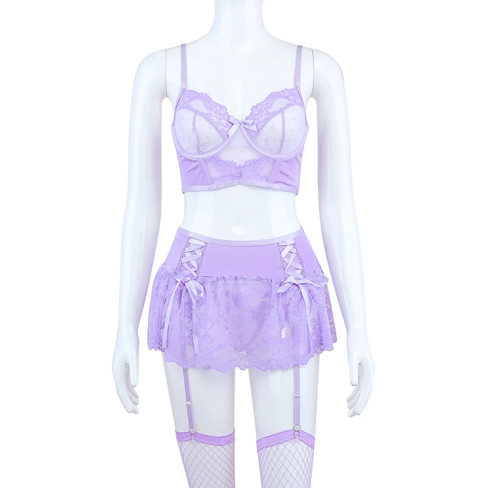 Lavender Polka Dot Lace Lingerie Set