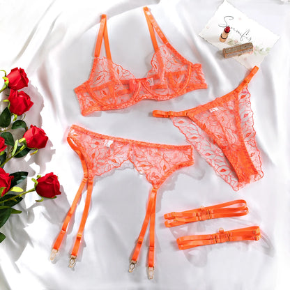 Neon Orange Lace Lingerie Set