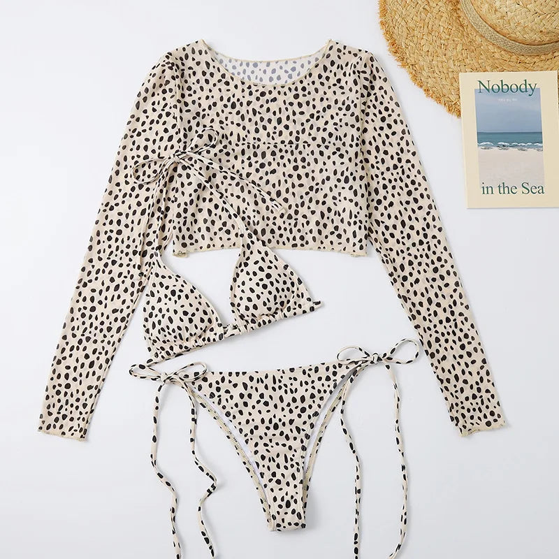 3-Piece Leopard Print Micro Bikini Set