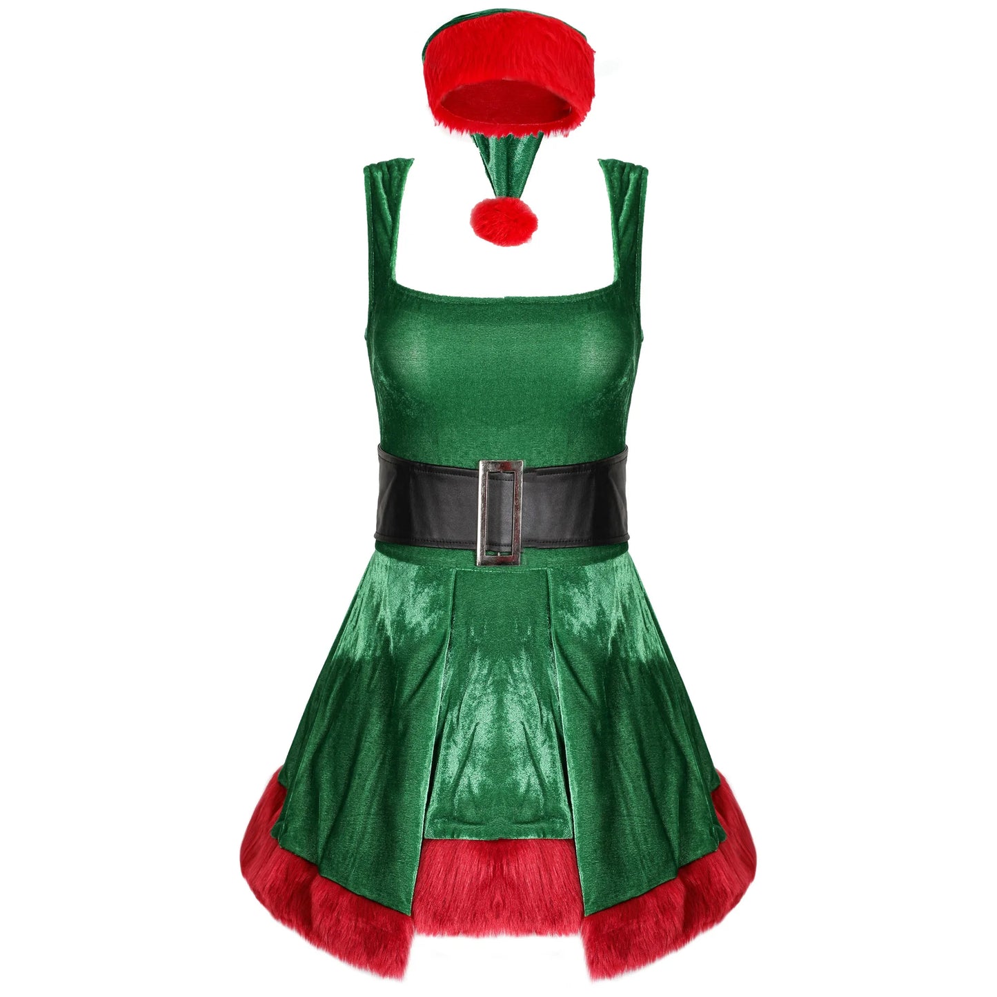 Christmas Green Square Collar Mini Dress