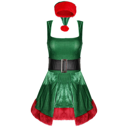 Christmas Green Square Collar Mini Dress