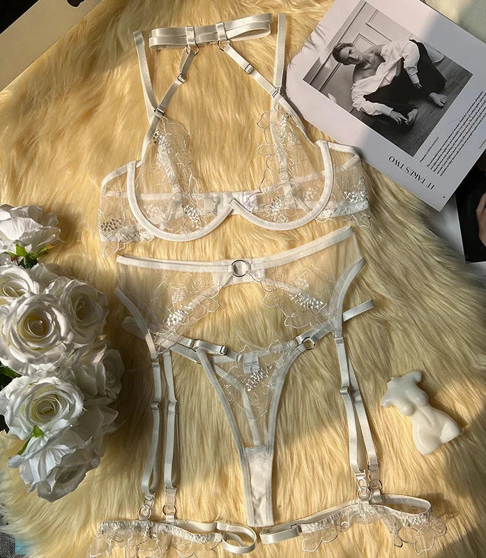 Romantic Lace Embroidery Lingerie Set