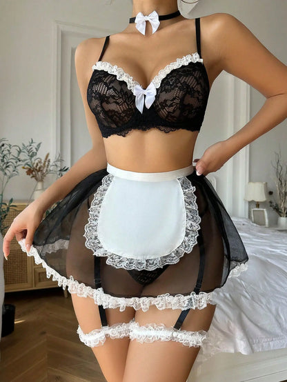 Maid Lace Lingerie Set with Bowknot