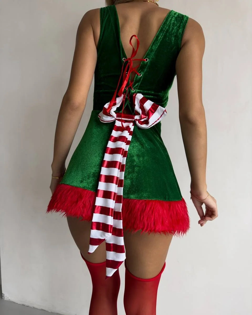 Christmas Green Square Collar Mini Dress