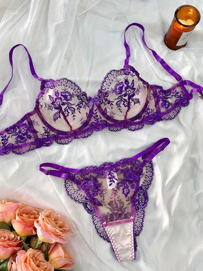 Lace Embroidery Tulle Lingerie Set